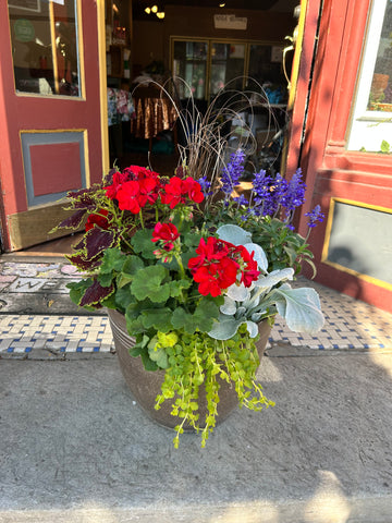 Tall Red and Blue Patio Planter