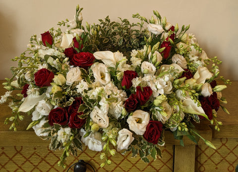 Red and White Cremation Urn Surround