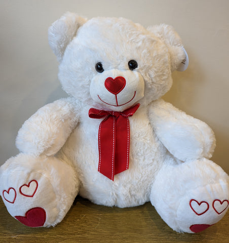 19.5" White Heart Teddy Bear