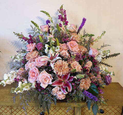 Mixed Flower Basket in Pinks